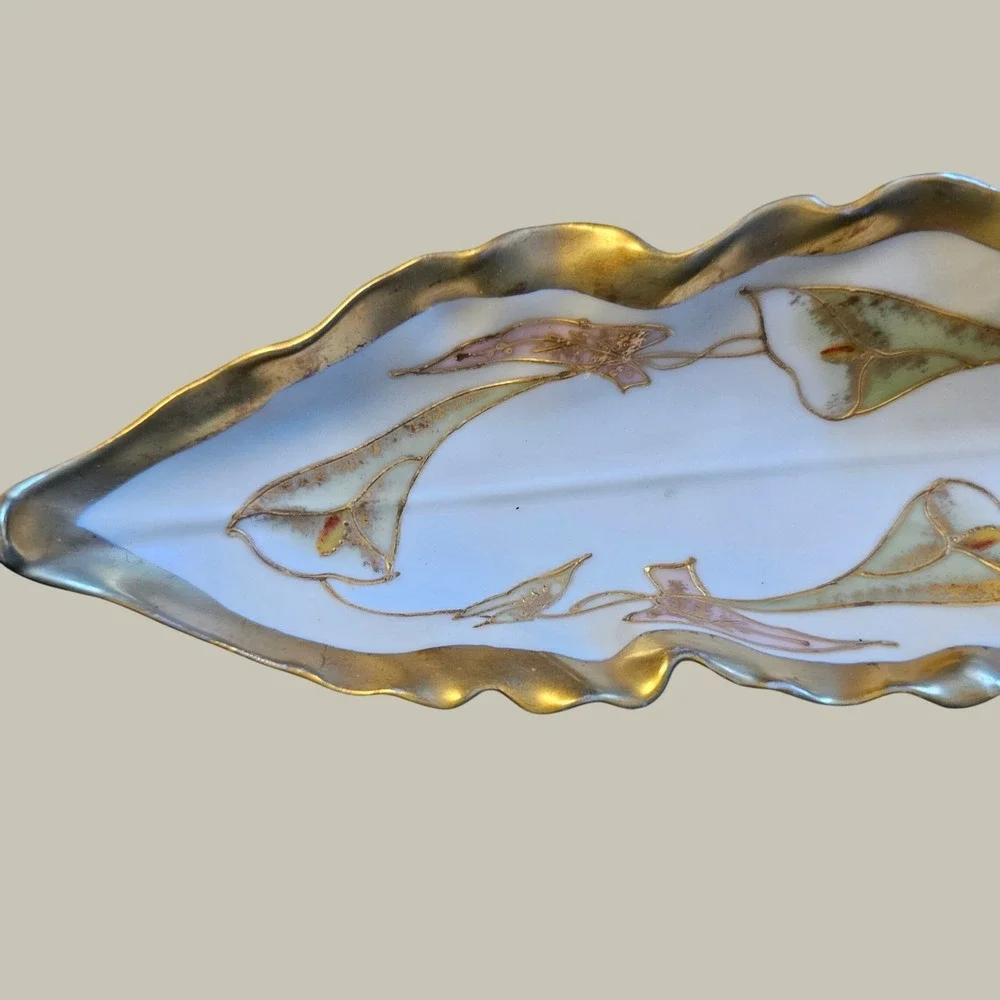 Limoges France Porcelain Celery Dish Calla Lily Gold Gilt Kahn & Henderson Tray